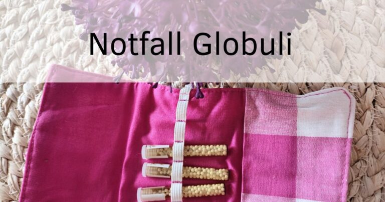 Bild: Taschenapotheke mit Globuli Text: Notfall Globuli